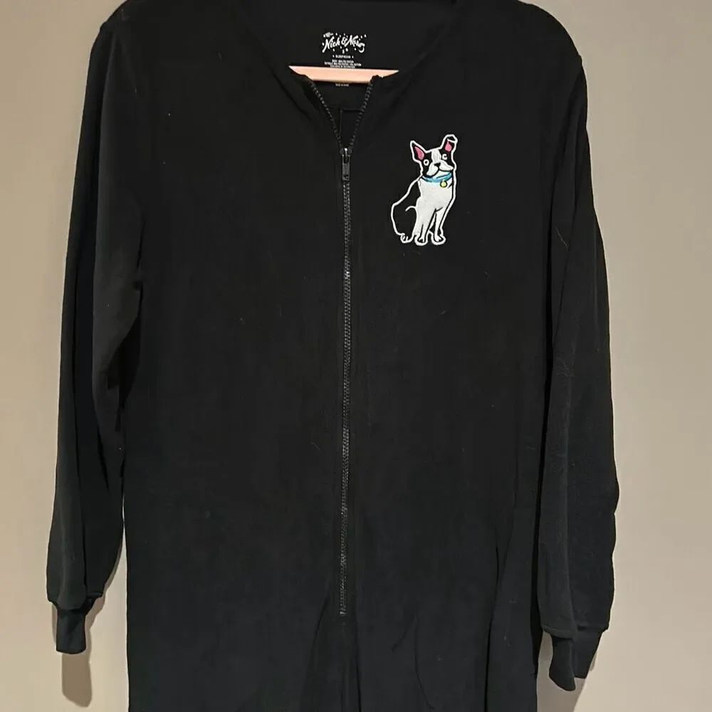 Nick & Nora Black Onesie Small Boston Terrier Full Zip